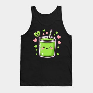 Cute Kawaii Green Smoothie Drink with Hearts | Vegan Design for Kawaii Lovers Tank Top